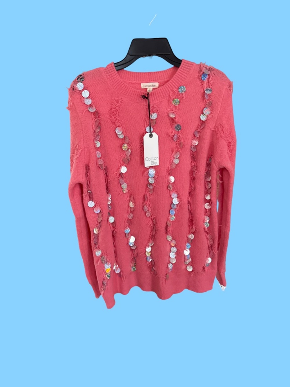 Cotton Bleu Coral Sequin-Embellished Crewneck Sweater